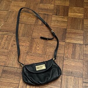 Marc Jacobs Black Leather Crossbody Bag with Gold Accents